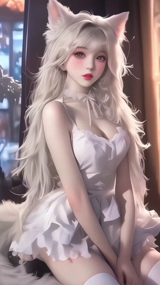 猫系白裙可爱少女高清