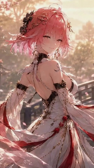 樱花庭院粉发古风美少女