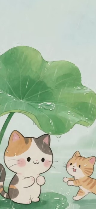 可爱猫咪躲雨
