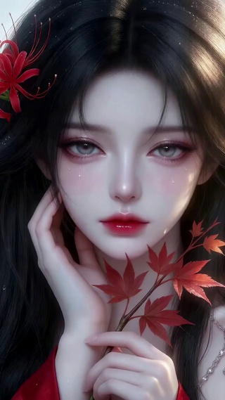 古风红衣彼岸花少女