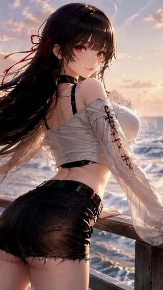 海边夕照少女