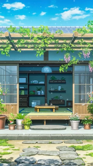 治愈插画小屋庭院