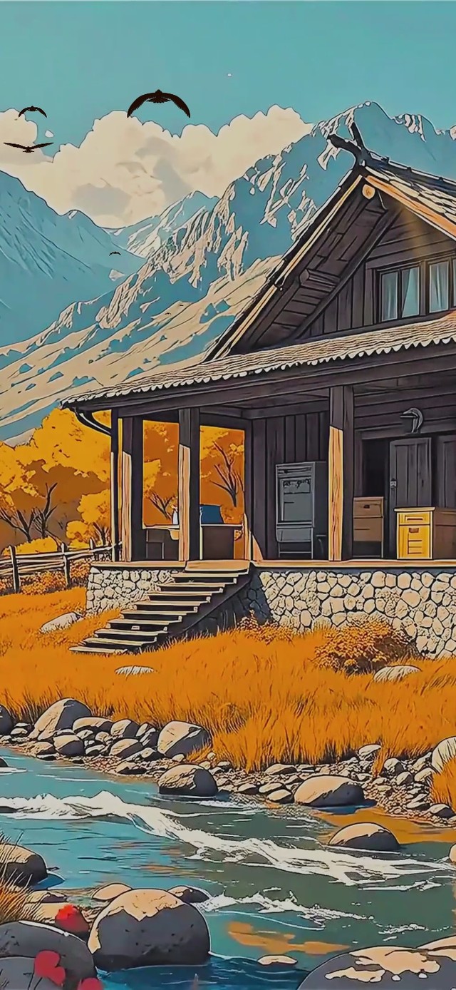秋山溪畔的木屋