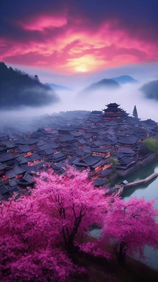 古镇晚霞