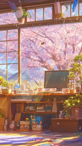 樱花树木房屋