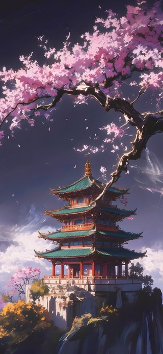 山顶樱花古寺
