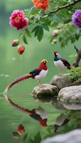 富贵花开—牡丹锦鸡