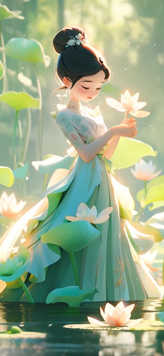 古风动态莲花女孩唯美