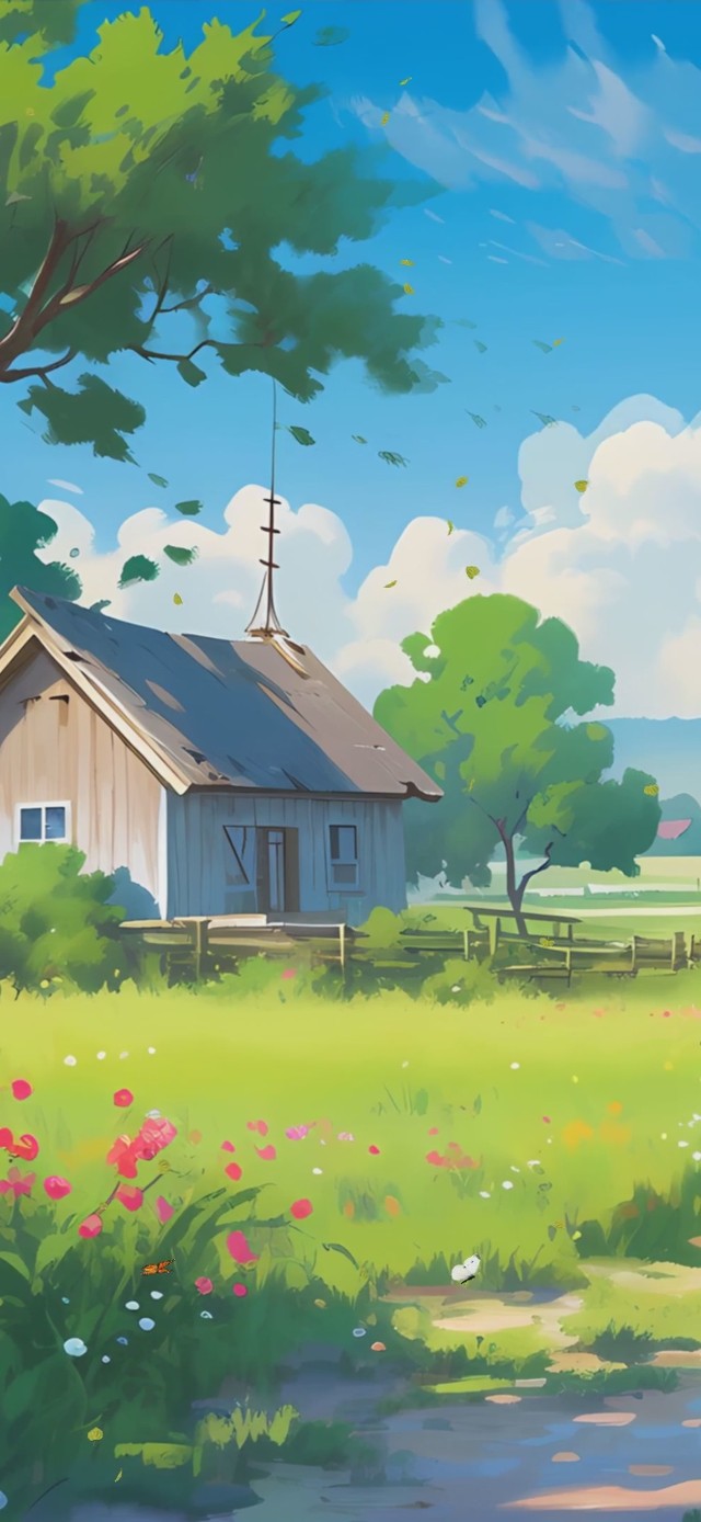 护眼蓝天白云草地