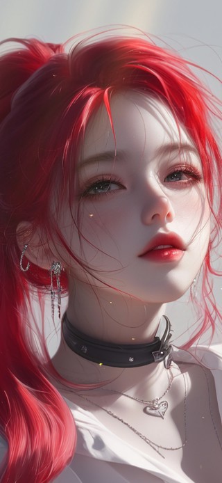 甜酷红发马尾女孩