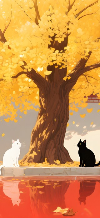 银树叶下猫咪