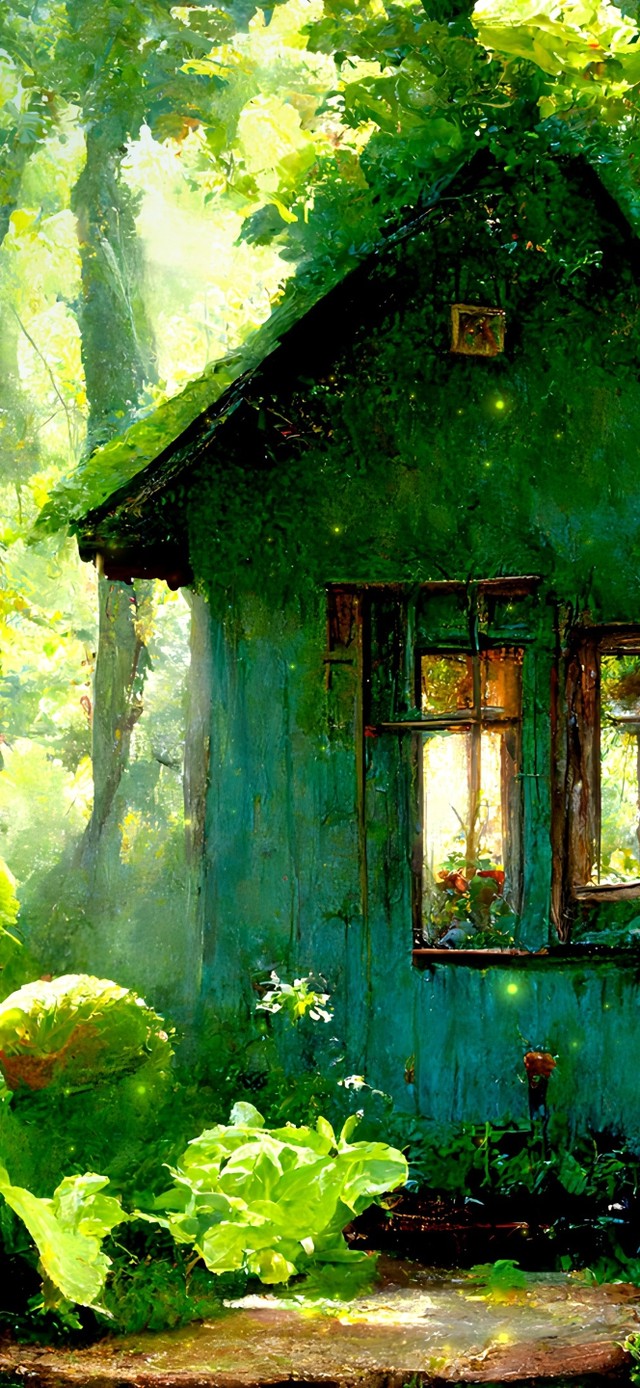 阳光小屋的菜园子（护眼油画）