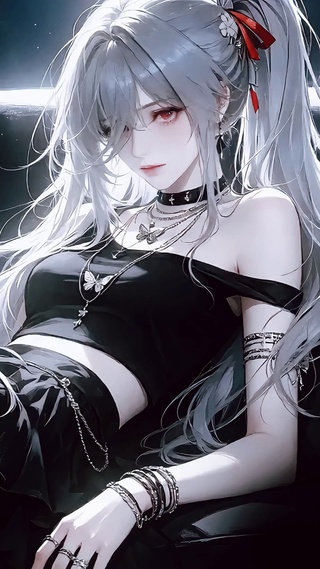 暗黑沙发上慵懒的少女