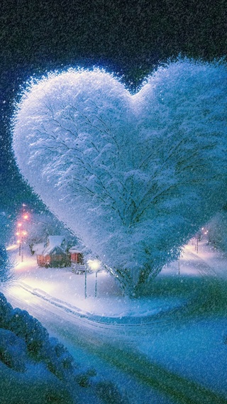 冬季雪景浪漫唯美爱心树