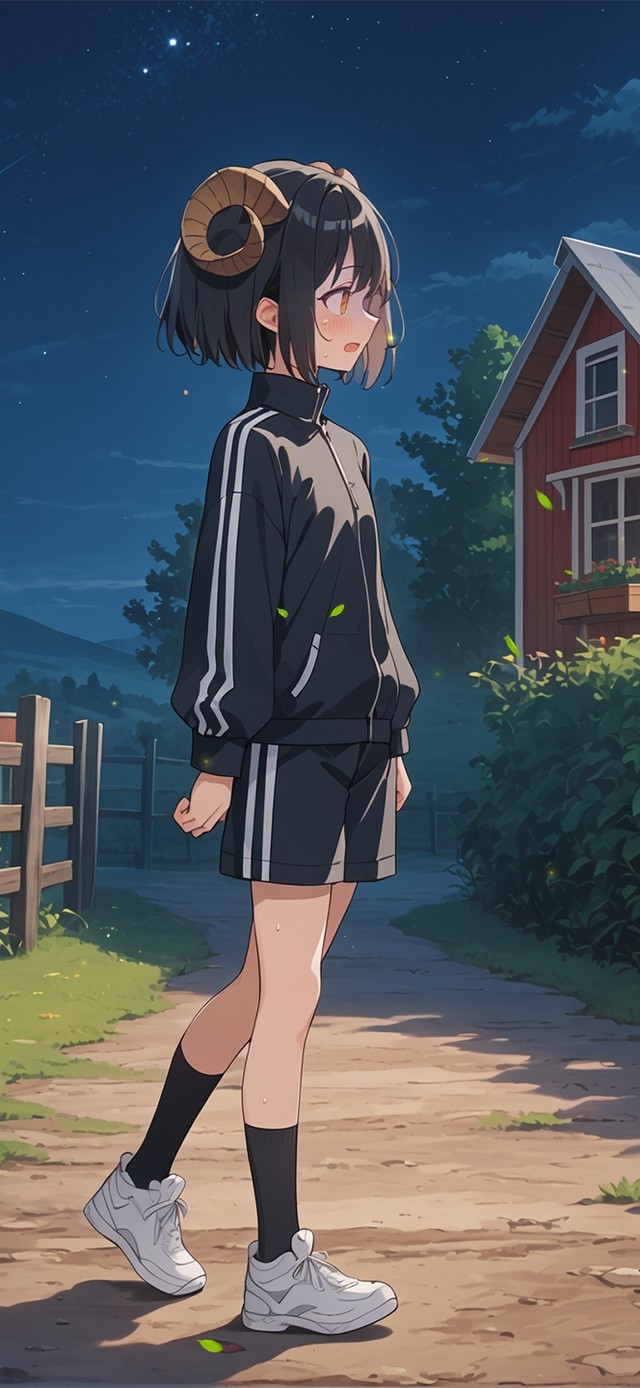 唯美夜晚草地少女