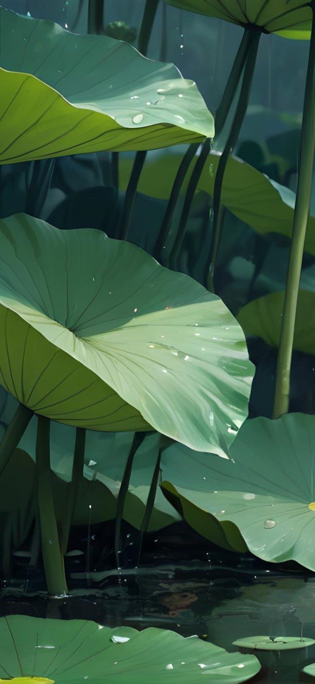 荷叶下躲雨的小猫咪