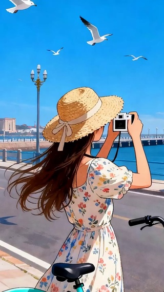 海边拍照女孩