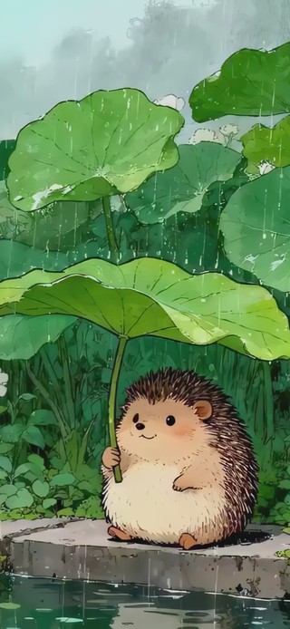 下雨天小刺猬