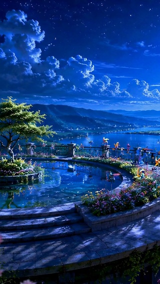 月下花海湖景