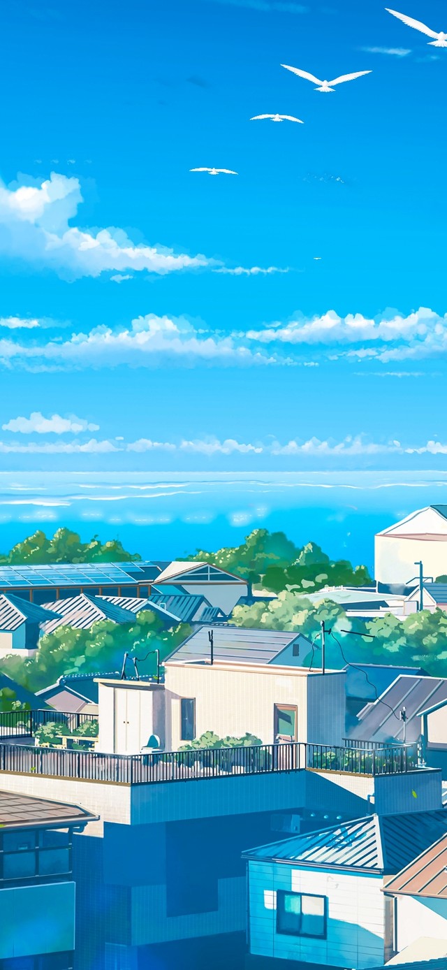 4K唯美治愈动漫夏日海景小镇