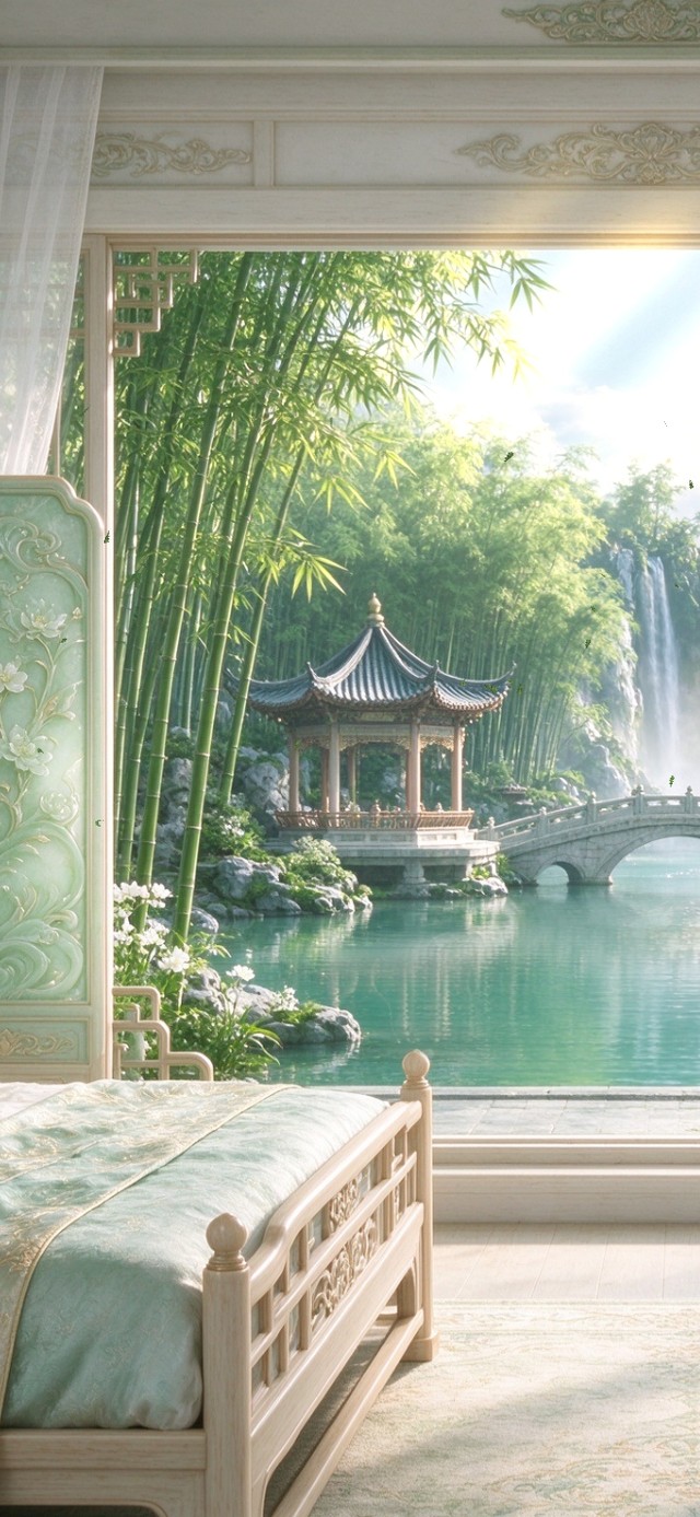园林小景瀑布湖泊
