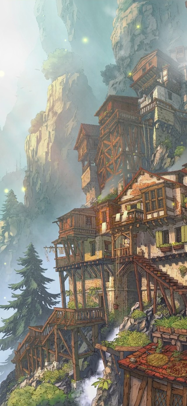 4K 烟雾缭绕的山村