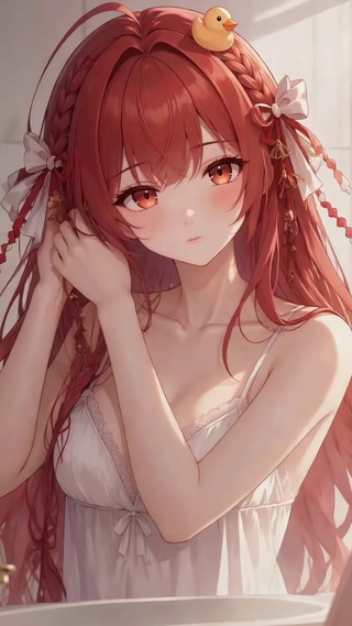 镜前红发美少女
