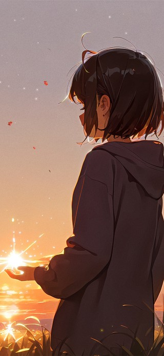 夕阳草原少女