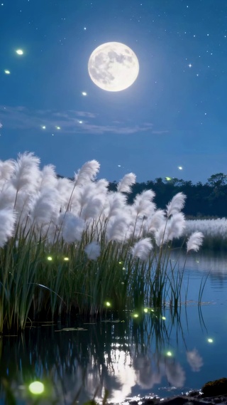 月夜萤光水岸