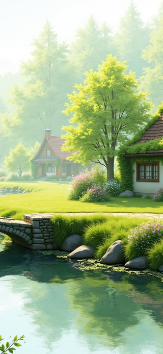 林间溪桥小屋