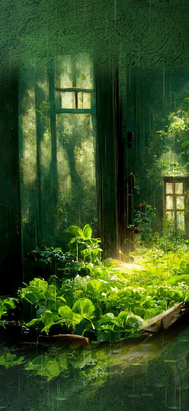 三米菜园的太阳雨（护眼、油画）