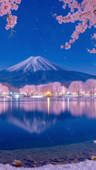 唯美夜景富士山下