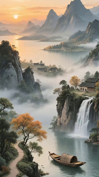 古风山水瀑布