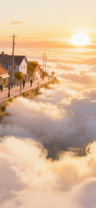 空中云海小镇的日出