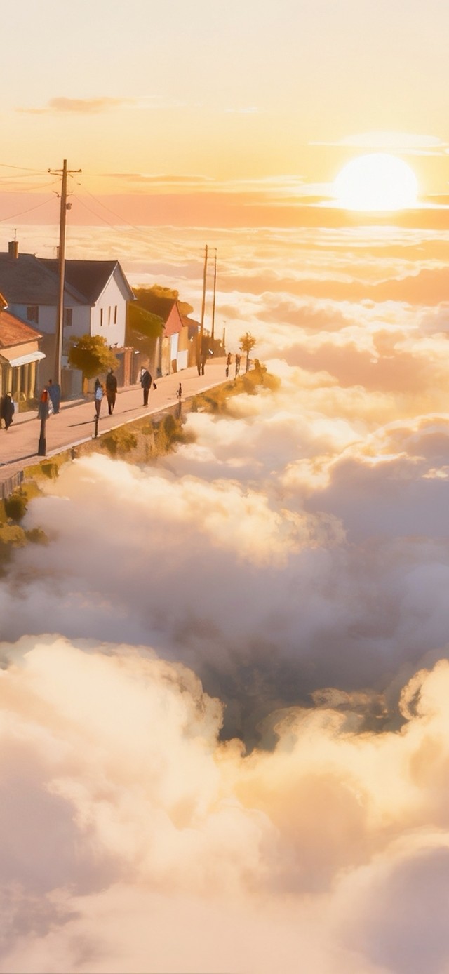 空中云海小镇的日出