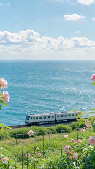 海边沿海列车清新风景
