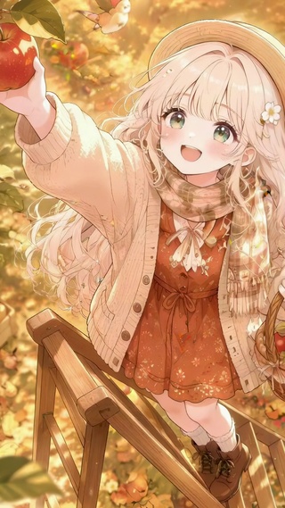 秋日苹果园可爱美少女