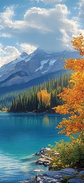彩林碧水秋山