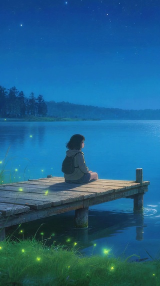 夜晚河边美景