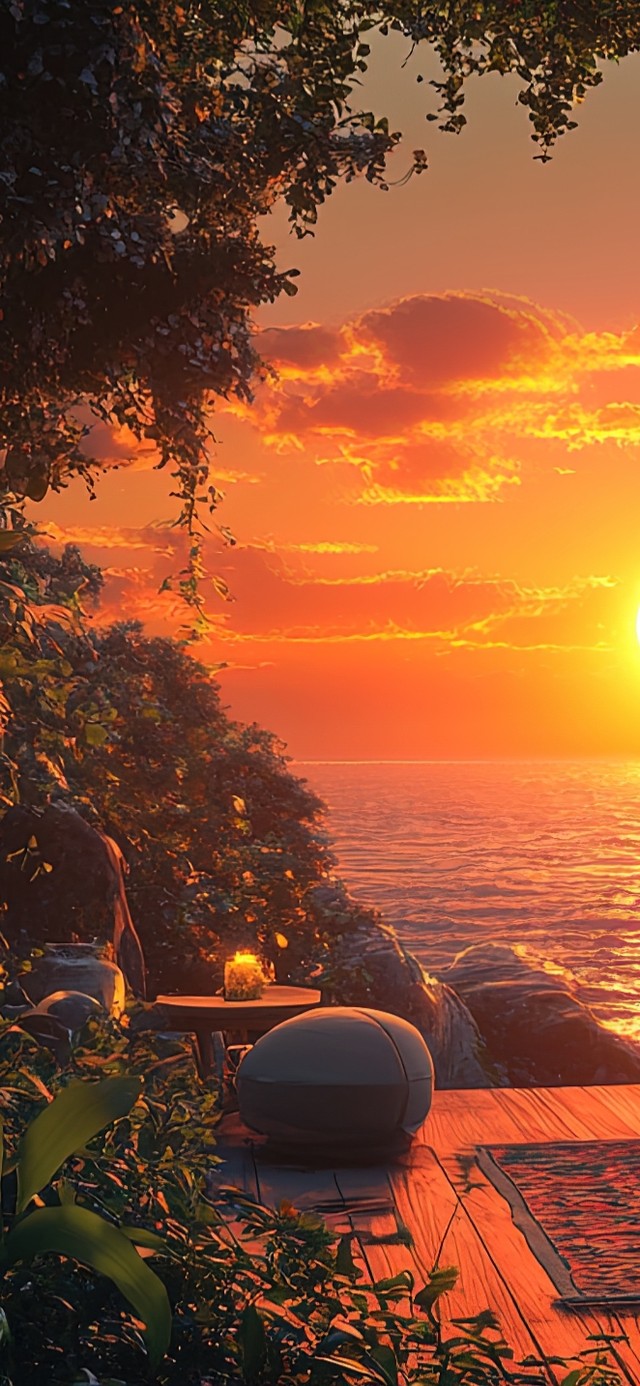 窗前的海边日落