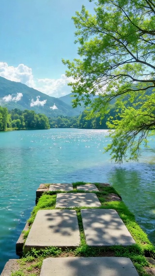 清新怡人青山绿水湖畔风景