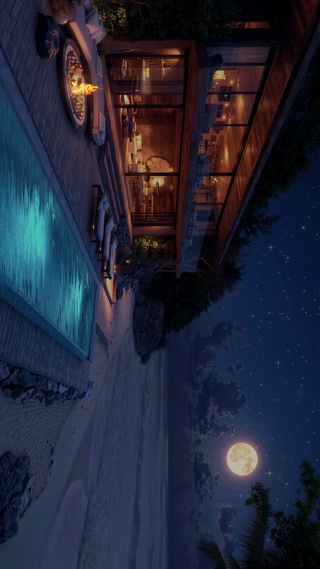 星夜海边小屋