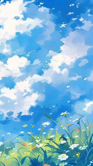 蓝天草地小花