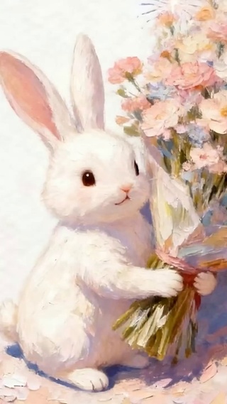 手拿鲜花兔子