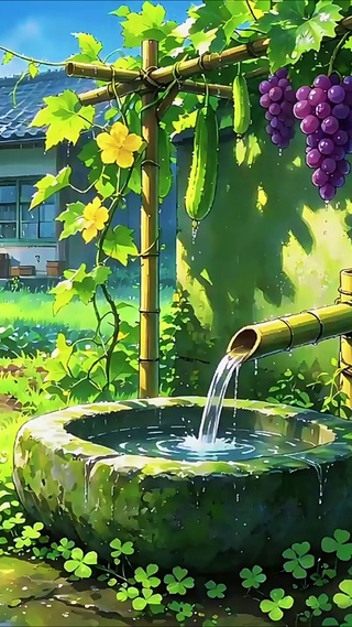 葡萄藤下的流水井