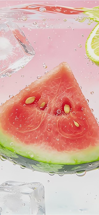 清凉解暑西瓜冰块气泡水