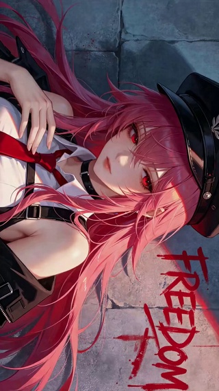 粉发红瞳酷帅警服美少女