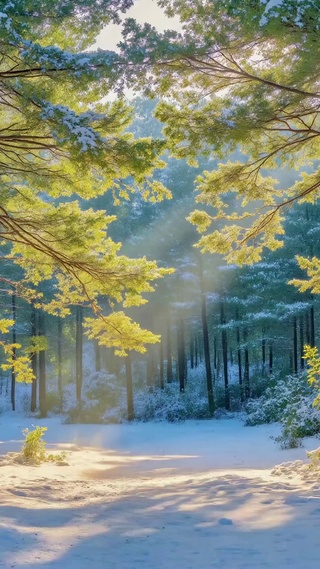 雪后松林丁达尔晨光