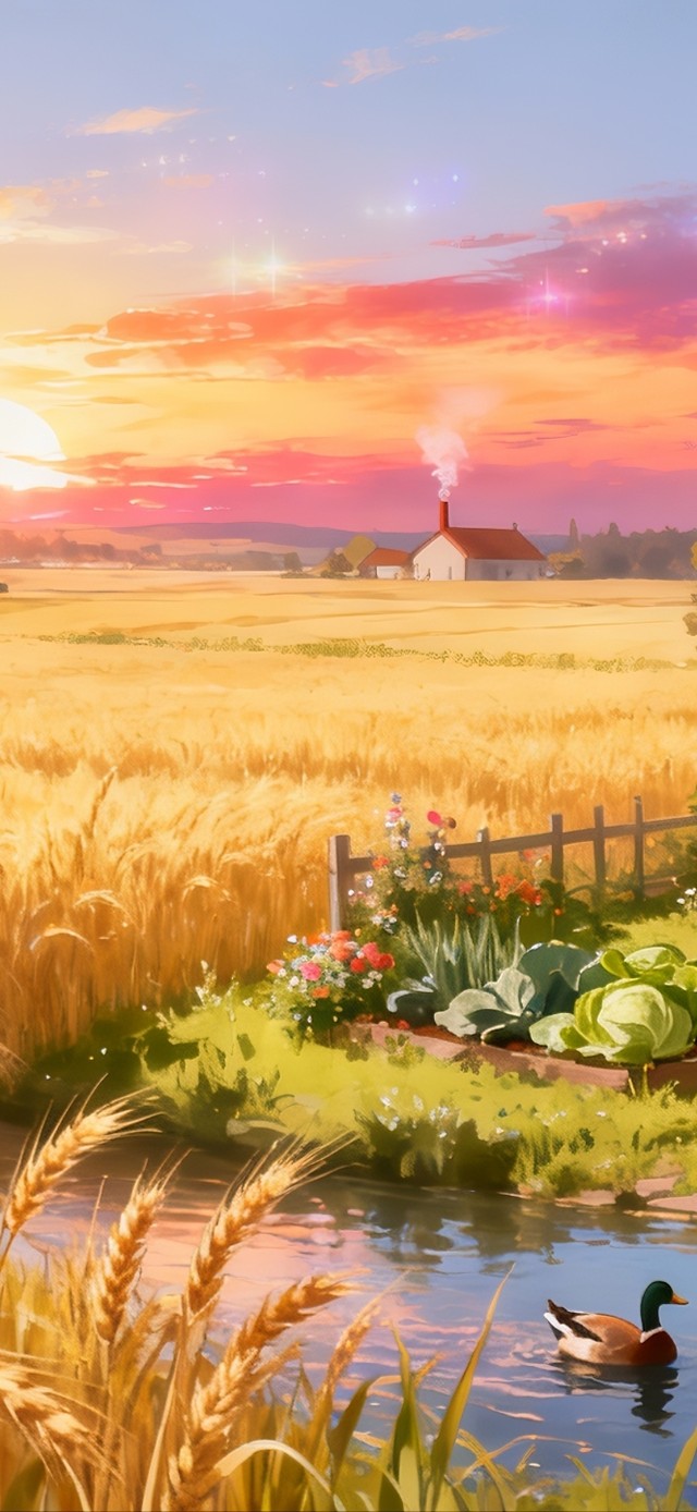 治愈晚霞乡村麦田