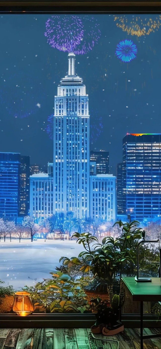 窗外城市新年烟花